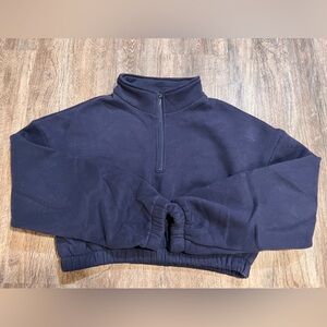 Women’s TIC TOC CROPPED PULLOVER HALF ZIP UP SWEATSHIRT Navy Blue Sz L